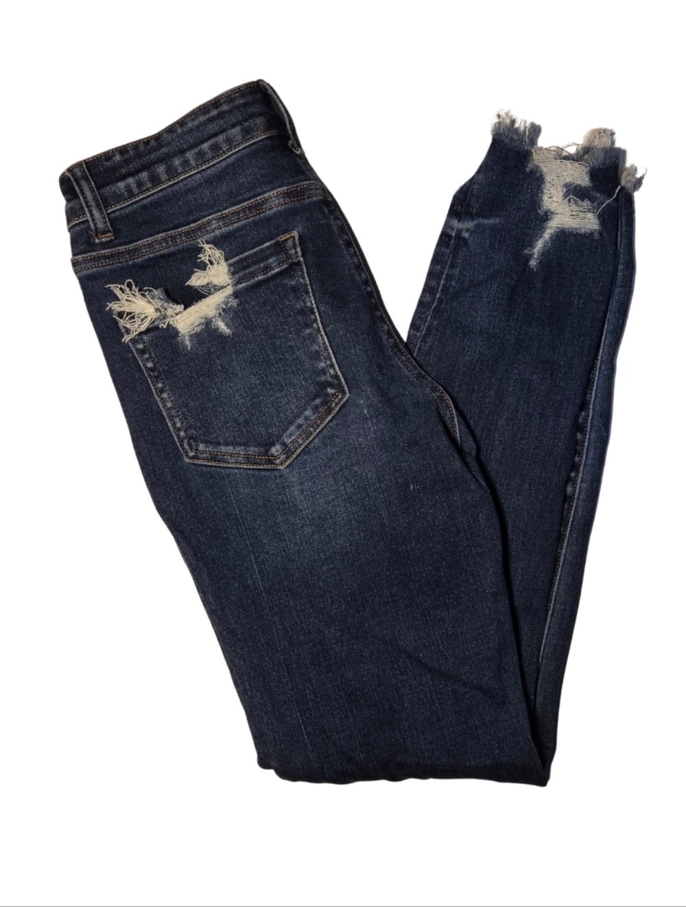 Mica Los Angeles Dark Wash Distressed Raw Hem Skinny Jeans Size 26